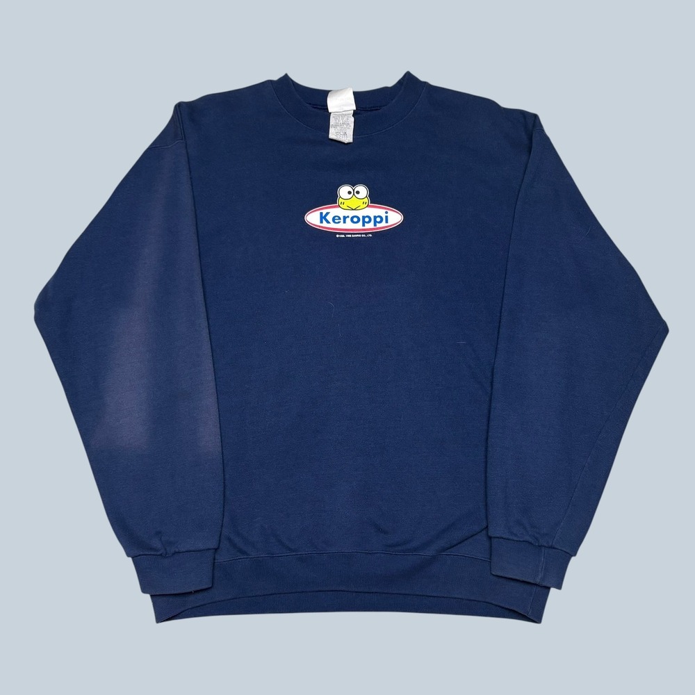 Vintage 90s Sanrio Keroppi Sweatshirt Navy Blue Made in USA Graphic Pullover L
